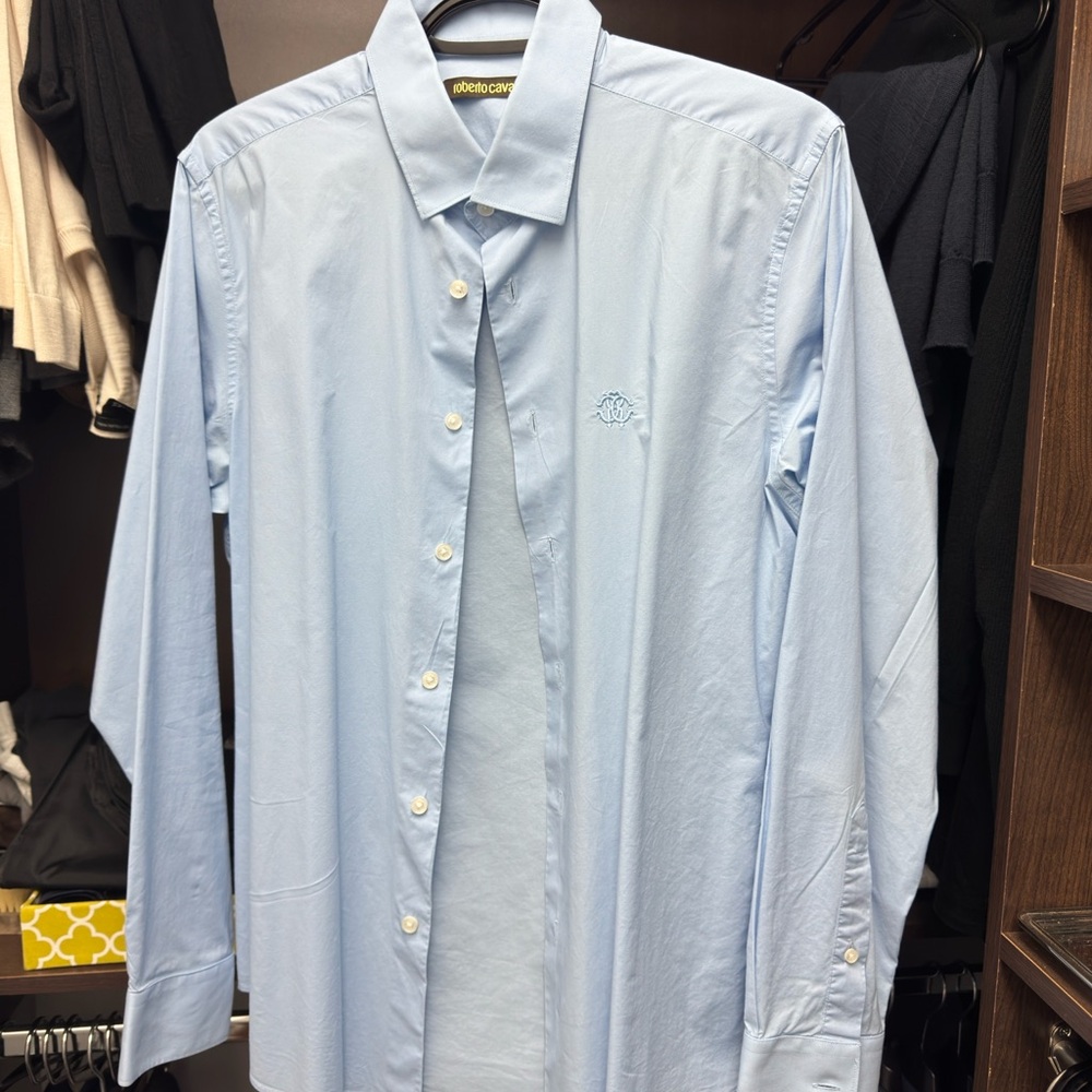 Roberto Cavalli Blue Cotton Dress Shirt - Picture 1 of 4